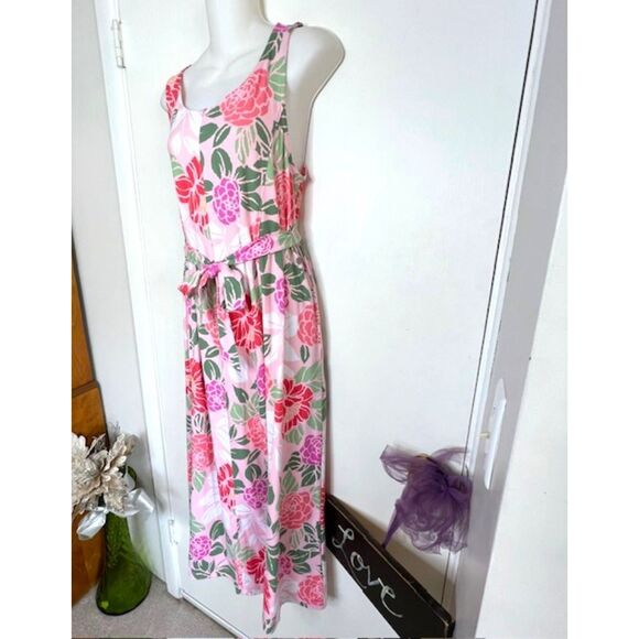 CUDDL DUDS PINK FLORAL KNIT MAXI DRESS PETITE SIZE LARGE with POCKETS - Picture 7 of 11